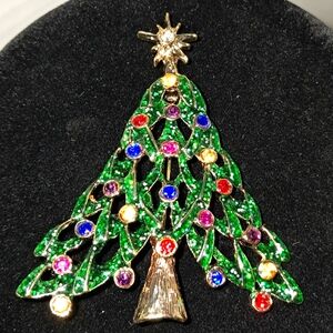 Vintage Multi Color Rhinestone Christmas Tree Brooch 1960's.